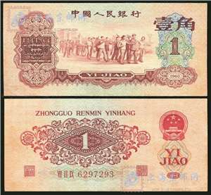 第三套人民币纸币 60年版壹角 教育与生产相结合（枣红一角）