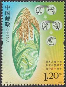 2023-22 世界上第一株杂交水稻培育成功五十周年 邮票（购四套供厂铭方连）